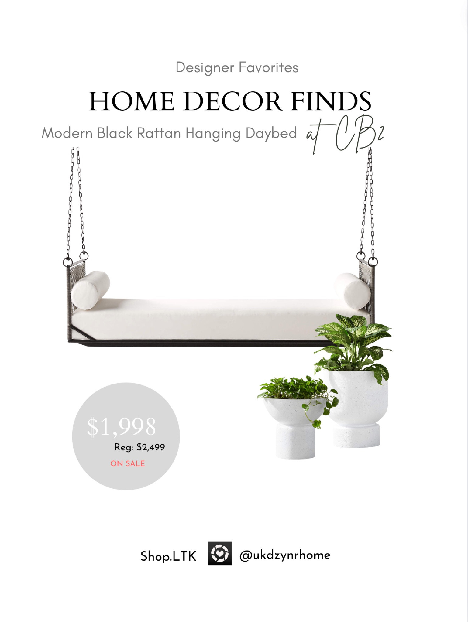 Modern Black Rattan Hanging Day Bed on Sale at CB2 | Cement Indoor / Outdoor Planters | Patio Furniture | Patio 

#LTKHome #LTKxNSale