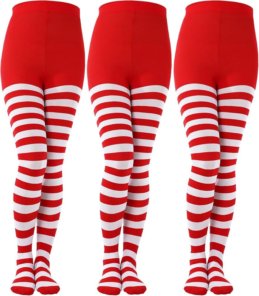 3 Pairs Christmas Striped Tights Full Length Tights Thigh High Stocking for Christmas Costume Acc... | Amazon (US)
