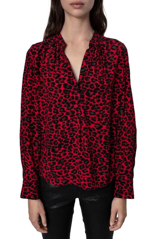 Zadig & Voltaire Tink Leopard Print Blouse in Rouge at Nordstrom, Size Small | Nordstrom