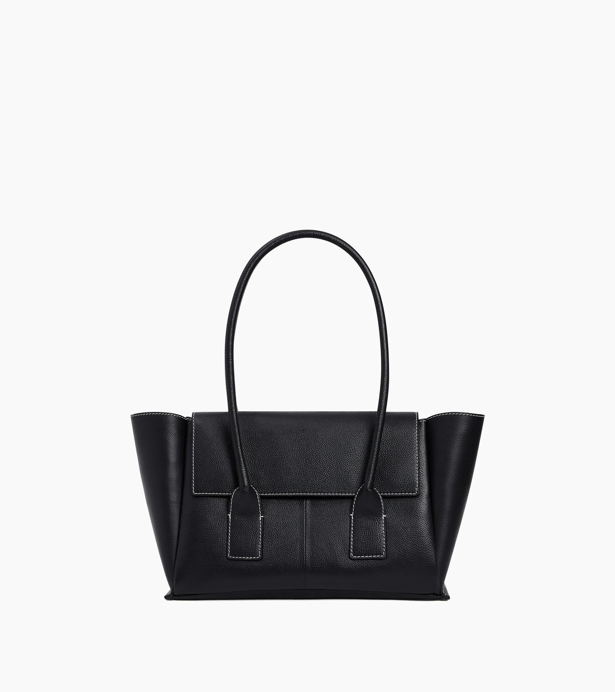 Medium tote bag with flap in grained leather | Le Tanneur