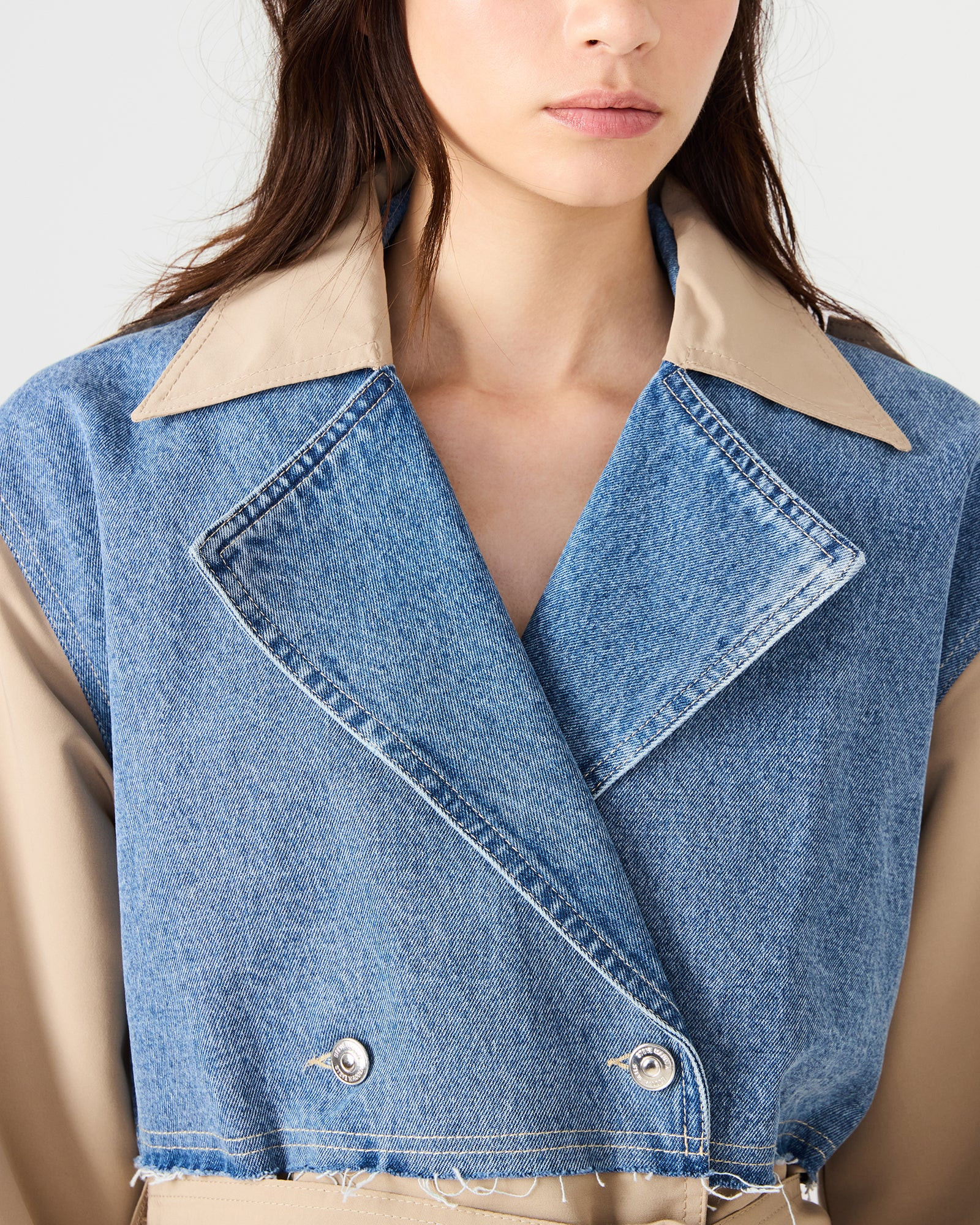 SHYLA Denim Multi Long-Sleeved Denim Khaki Button-Up Tie-Front Women's Coat | Steve Madden (US)