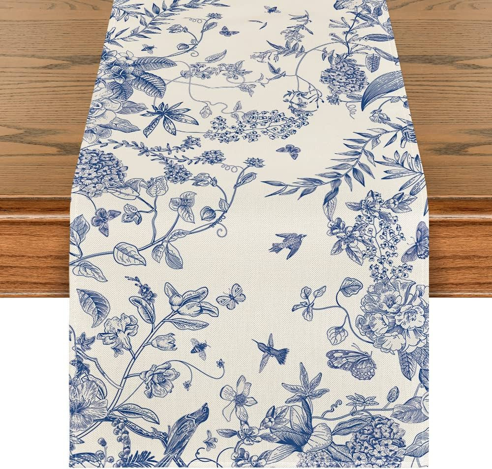 Artoid Mode Monochrome Sketch Birds and Flowers Summer Table Runner, Seasonal Spring Fall Kitchen... | Amazon (CA)