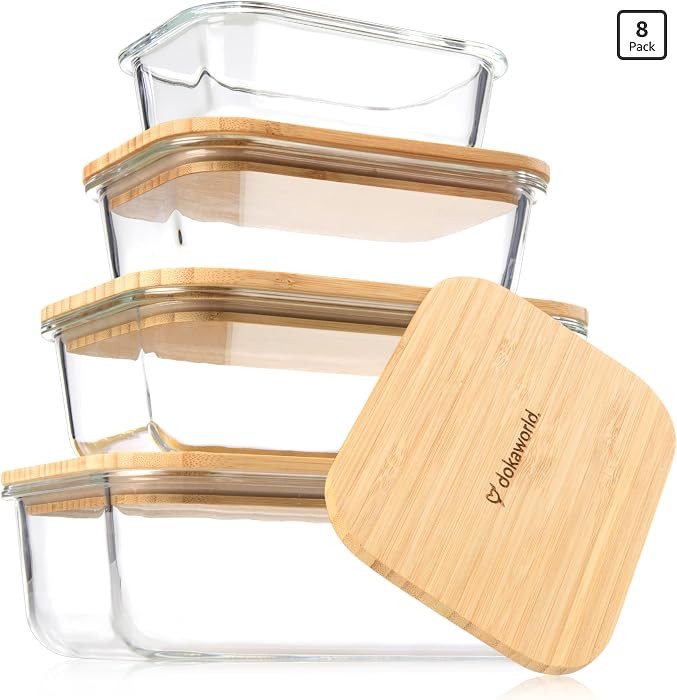 Set of 4 Stackable Space-Saving Nesting Glass Containers with Airtight Bamboo Lids - Lunch, Meal ... | Amazon (US)