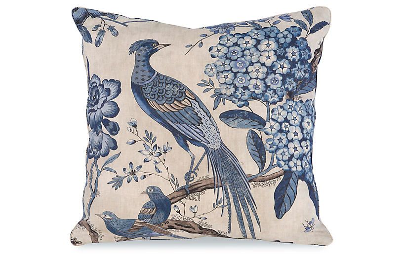 Floral Pheasant Pillow, Beige | One Kings Lane