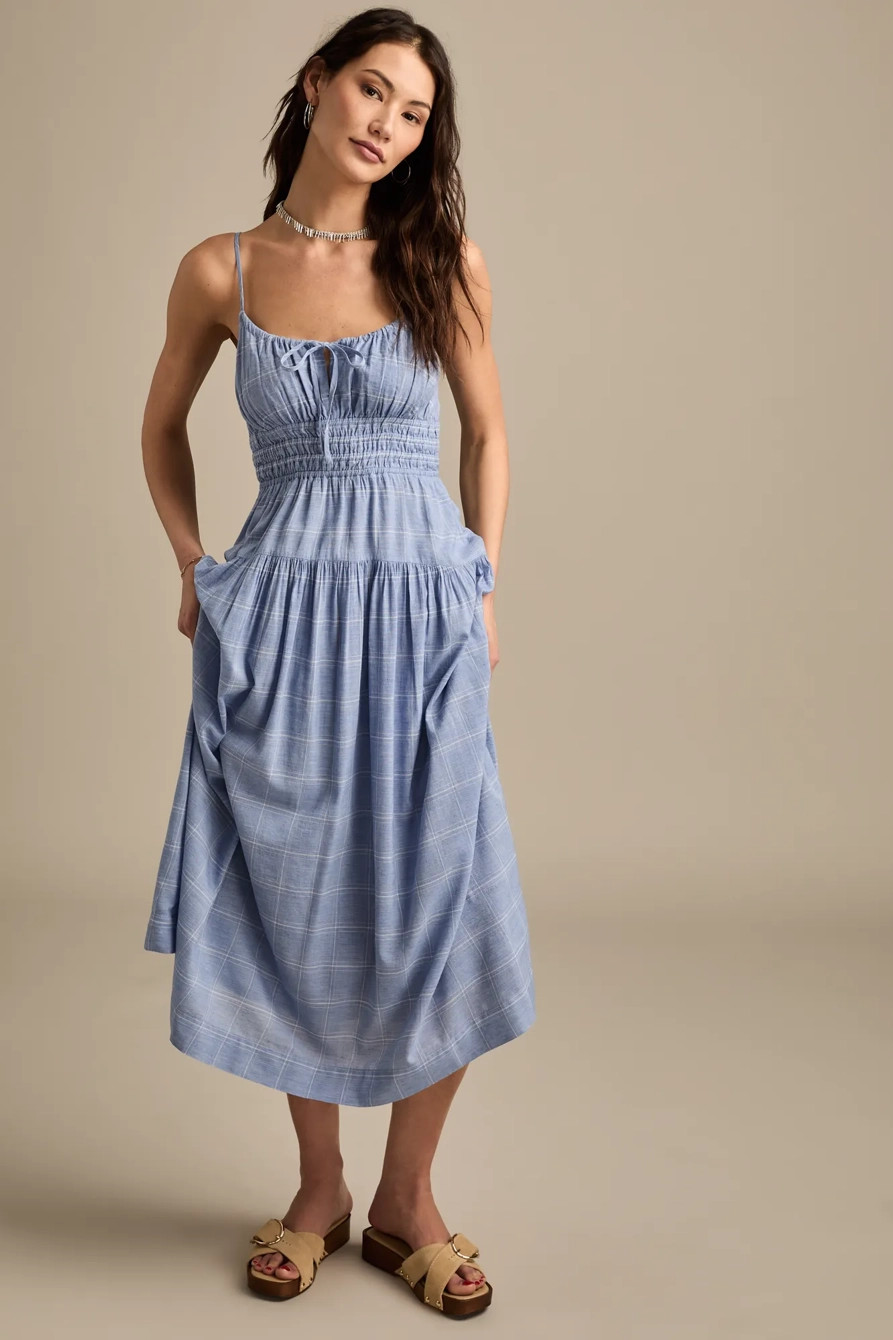 SMOCKED WAIST MIDI DRESS | Lucky Brand