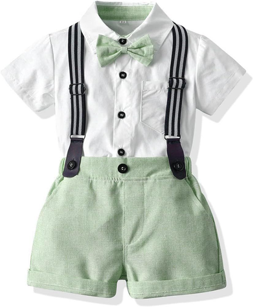 Volunboy Baby Boy Formal Short Set Toddler Summer Gentleman Outfit Kid Short Sleeve Bowtie Shirt ... | Amazon (US)