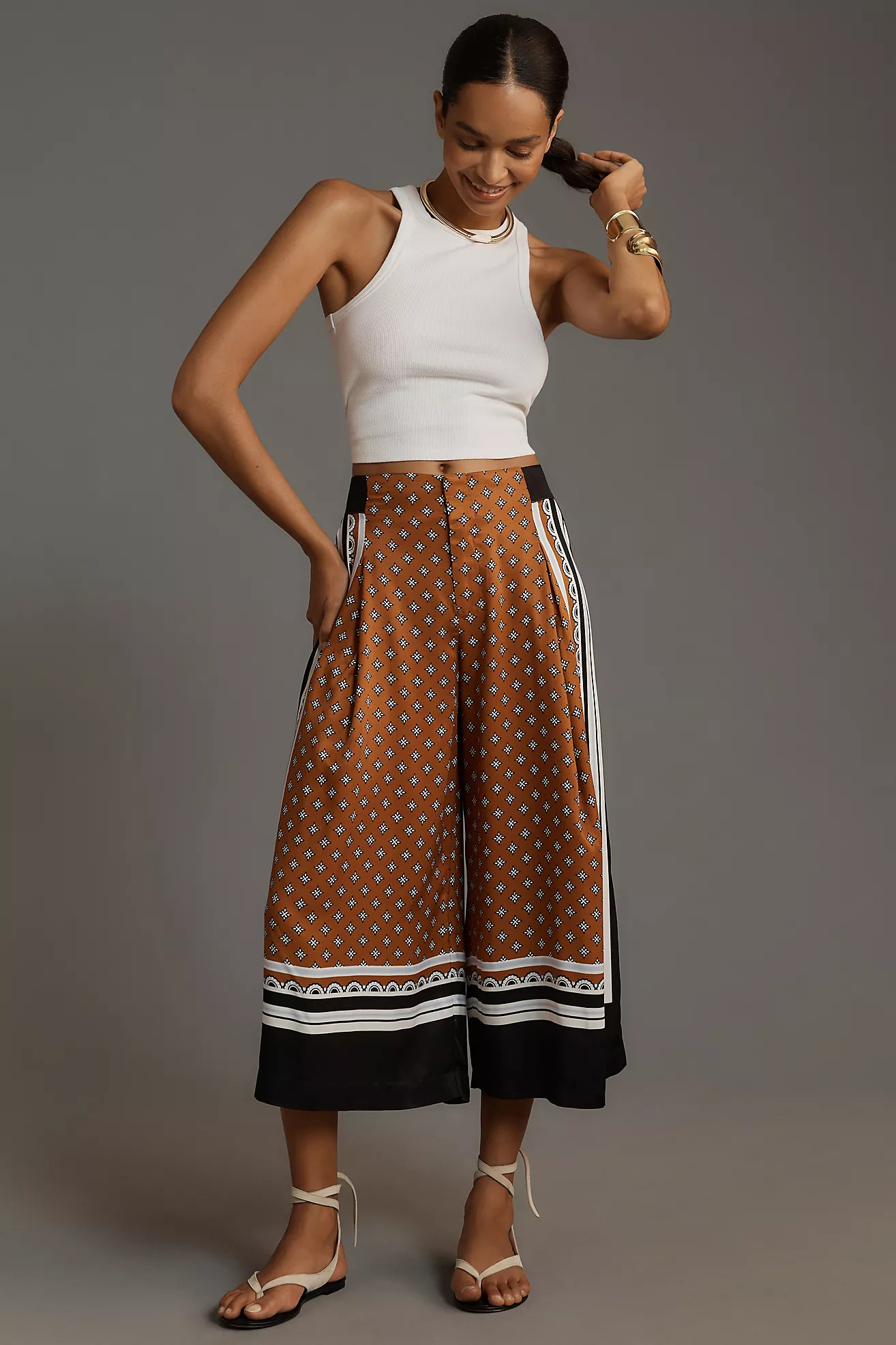 Maeve Printed Pleated A-Line Culottes | Anthropologie (US)