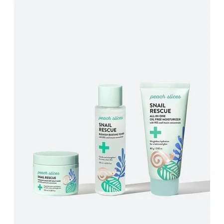 Peach Slices Snail Rescue Bundle | Blemish Busting Toner Oil-Free Moisturizer & Wash-Off Mask | 95% Snail Mucin Concentrate | All Skin Types | Walmart (US)