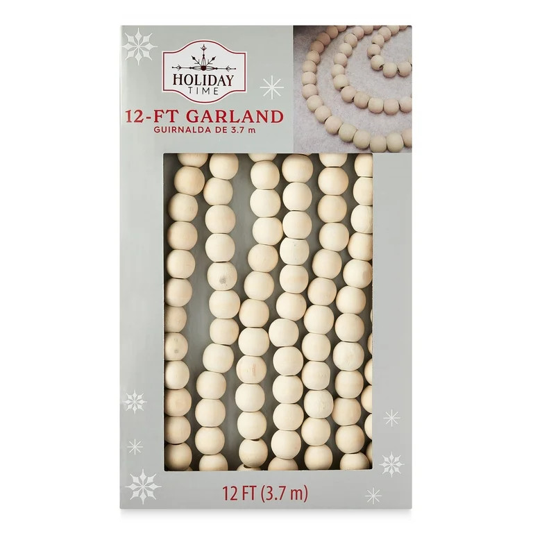 Holiday Time Wood Bead Garland, Ivory, 12' - Walmart.com | Walmart (US)