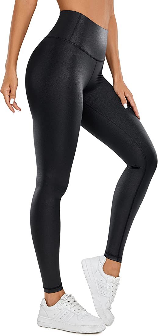 CRZ YOGA Matte Faux Leather Leggings for Women 25''/28'' - High Waisted Stretch Leather Pants Tum... | Amazon (US)