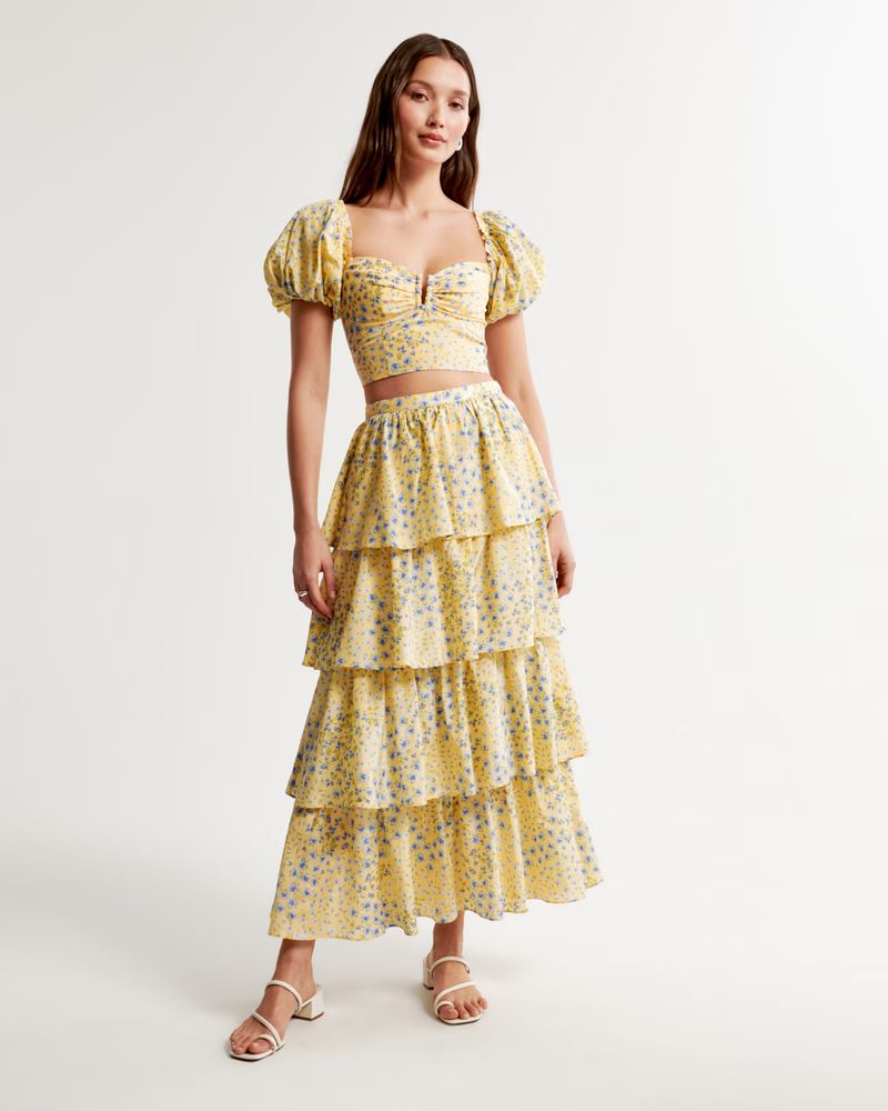 Drama Puff Sleeve Sweetheart Set Top | Yellow Floral Top Yellow Floral Skirt And Top Set Maxi Skirt | Abercrombie & Fitch (US)