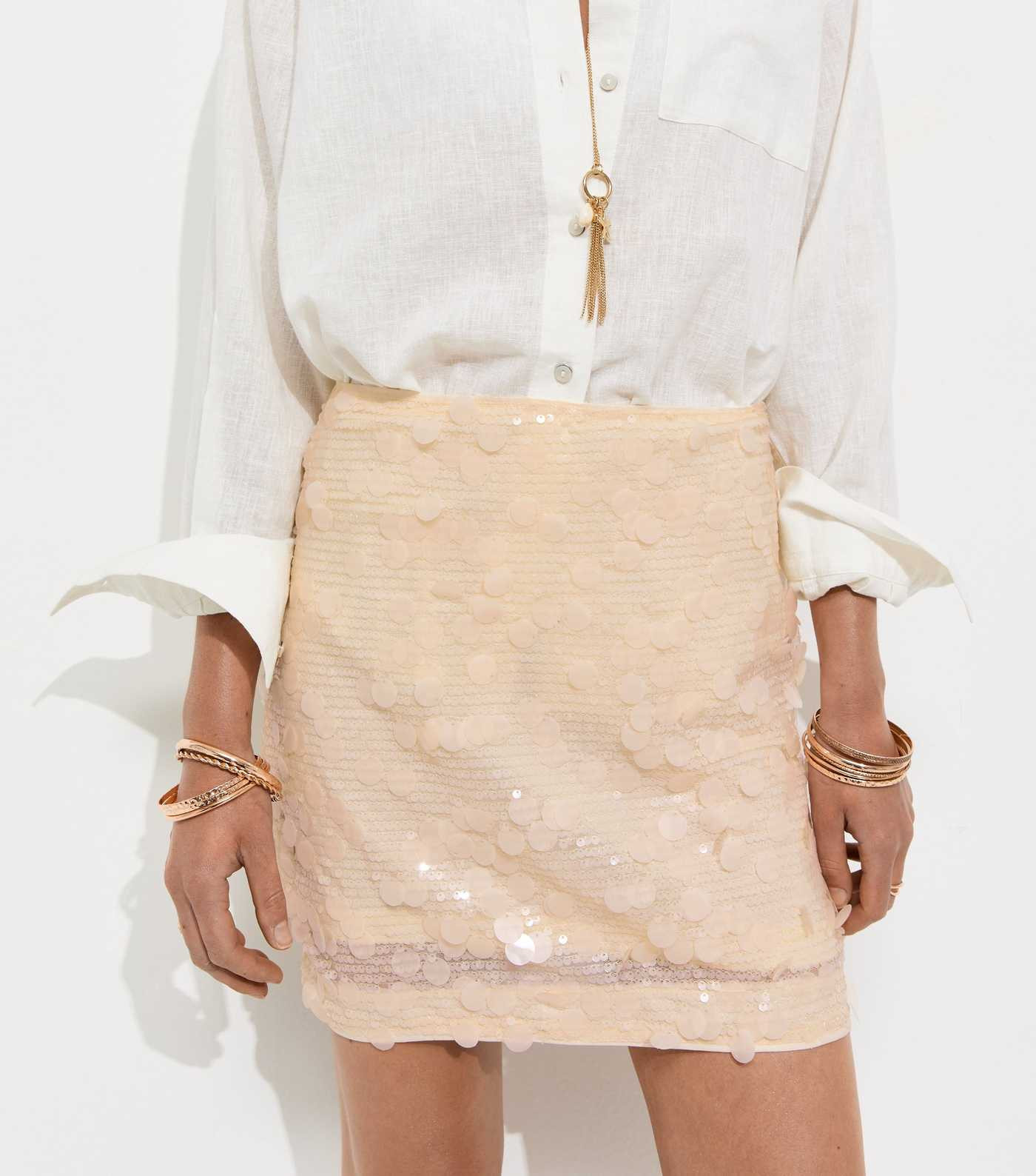 Cream Disco Sequin Mini Skirt | New Look | New Look (UK)
