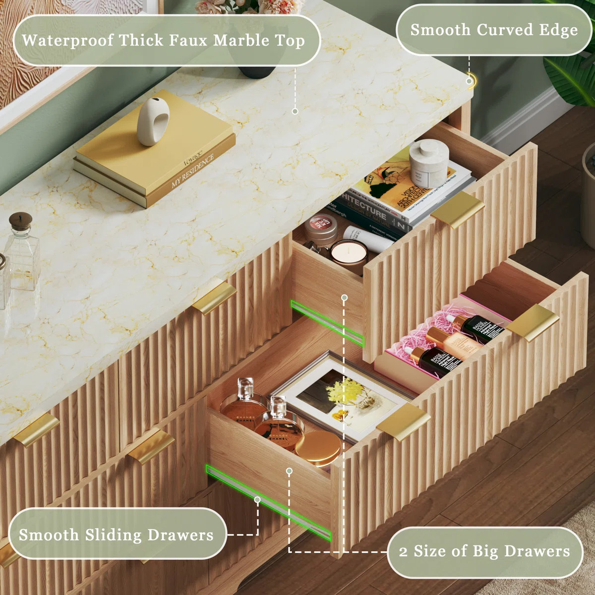 7-drawer Fluted Design Dresser Organizer, Wood Large Chest Of Drawers | Wayfair North America
