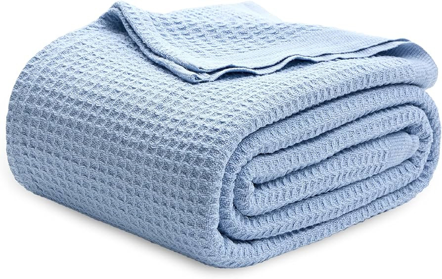 Bedsure 100% Cotton Blue Blanket Queen Size for Bed - Cooling Breathable and Soft for Summer, Thi... | Amazon (US)