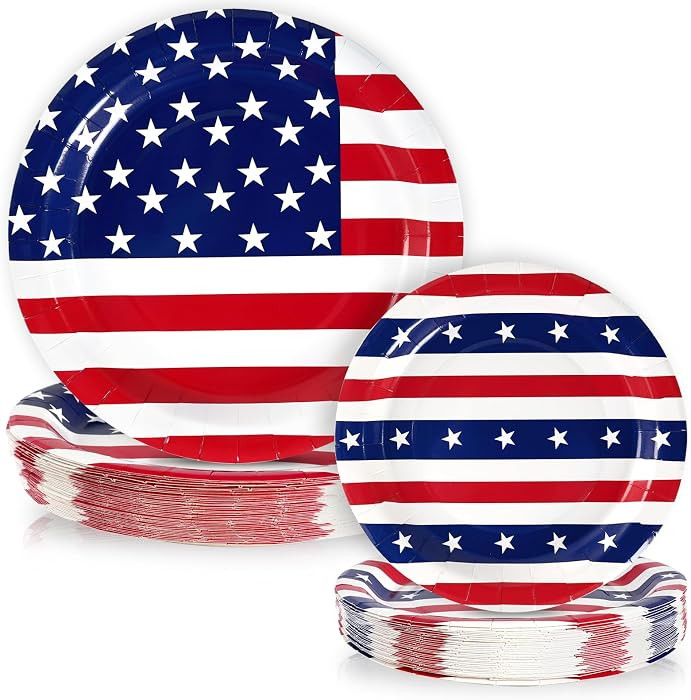 50 Pcs American Flag Patriotic Party Supplies, Red White and Blue Paper Plates, 7" & 9" Disposabl... | Amazon (US)