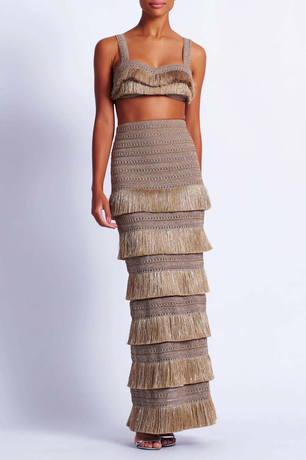 Metallic Fringe Maxi Skirt | PatBO