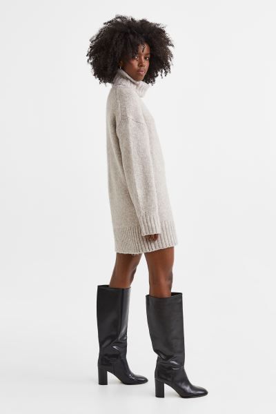 Knit Turtleneck Dress - Light beige - Ladies | H&M US | H&M (US + CA)