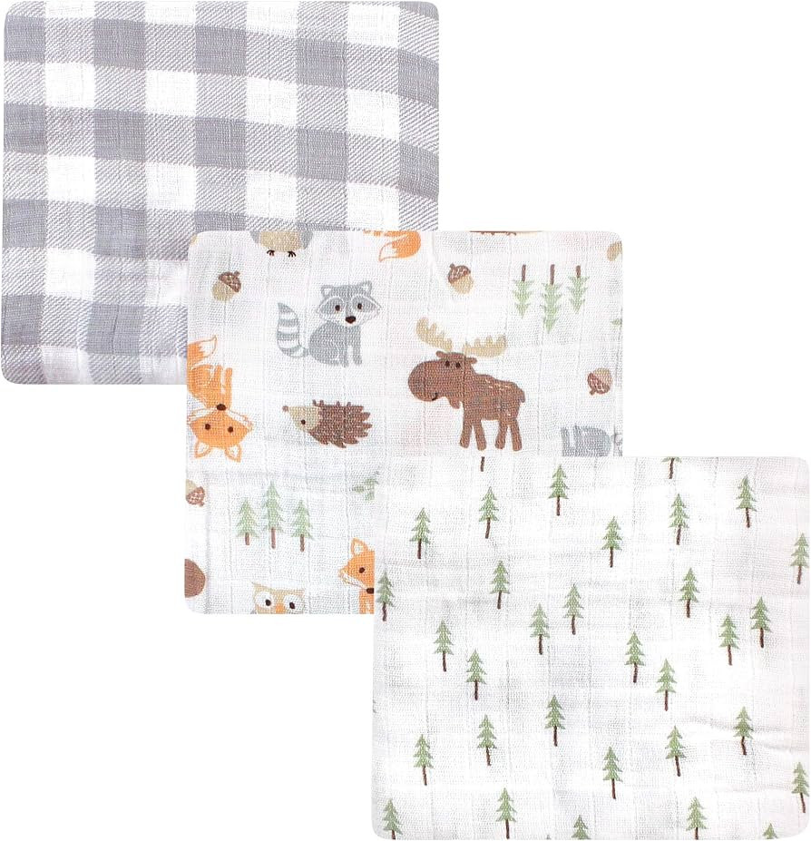 Hudson Baby Unisex Baby Cotton Muslin Swaddle Blankets, Woodland 3-Pack, 3-Pack | Amazon (US)