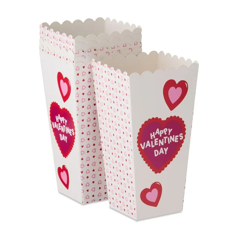 Paper Popcorn Boxes, White and Pink, 6 Count, Valentine's Day by Way To Celebrate | Walmart (US)