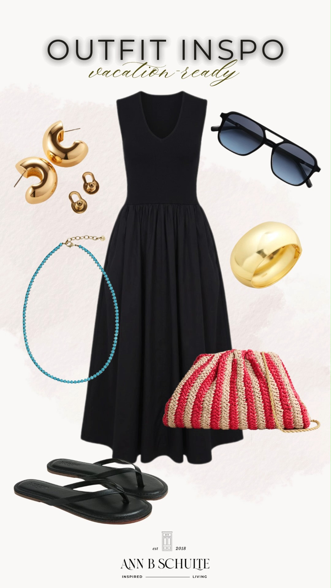 Vacation-ready in the V-Neck RSVP, with just enough polish to look planned. Hoop earrings, retro shades, and flip-flops keep it easy, breezy, and cute ✨🌴😎

#LTKstyle #vacationready #vacationoutfit #vneckdress #hoopearrings #retrosunglasses #clutchbag #flipflops #ootd #ltkfashion 

 #LTKootd #LTKSwim #LTKTravel