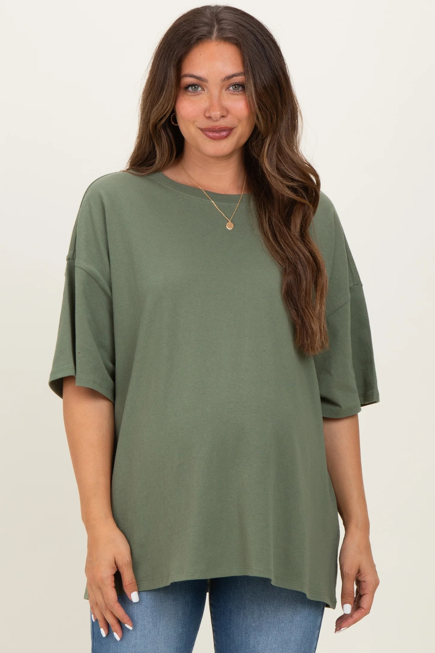 Light Olive Cotton Oversized Maternity Tee | PinkBlush Maternity