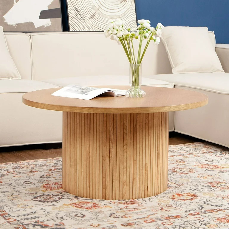 Solid Wood Coffee Table Circle Center Table Modern Farmhouse Living Room Coffee Table Round Natur... | Walmart (US)