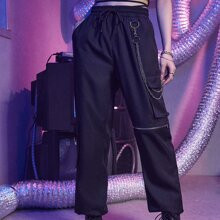 Solid Chain Decor Drawstring Cargo Pants | SHEIN