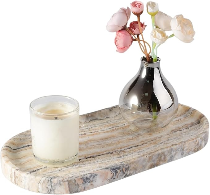 Koville Natural Marble Bathroom Tray for Decor Countertop, Marble Vanity Tray for Candles Perfume... | Amazon (US)