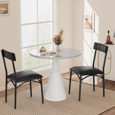 Dining Chairs Set of 2, Upholstered Dining Chairs with Back, PU Leather Kitchen Dining Chair, Black Chairs, Comfortable Seat, Easy Assembly | Target