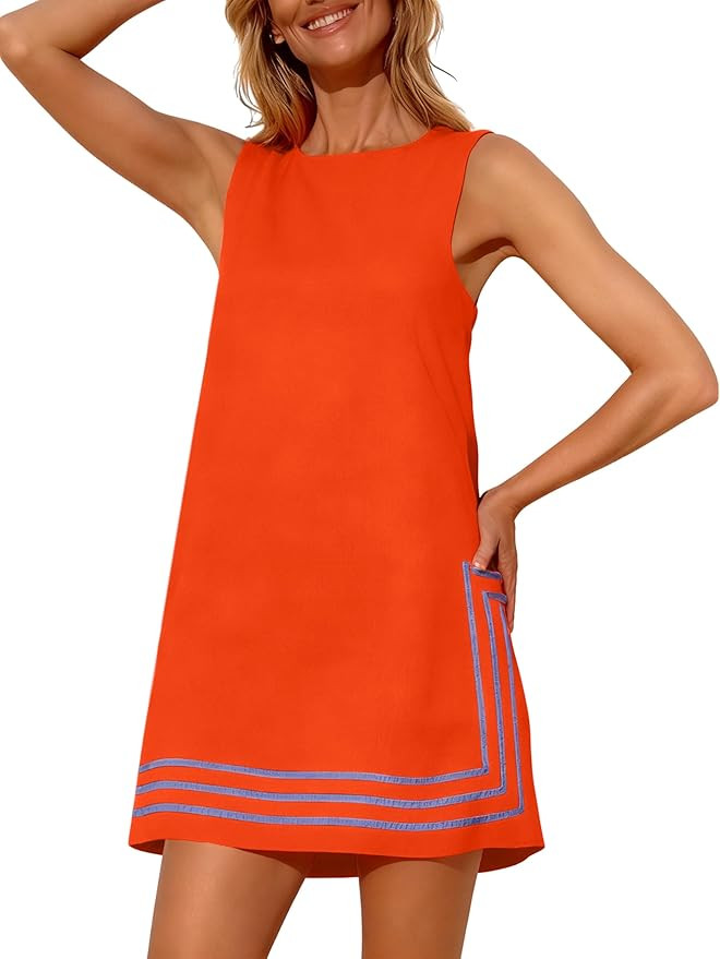 Womens Summer Boho A-Line Mini Dress Sleeveless Sundress Color Block Beach Coverups | Amazon (US)