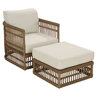 SK Harbour Lounge Chair & Ottoman with All Weather Rattan and Cushions | Ballard Designs, Inc.
