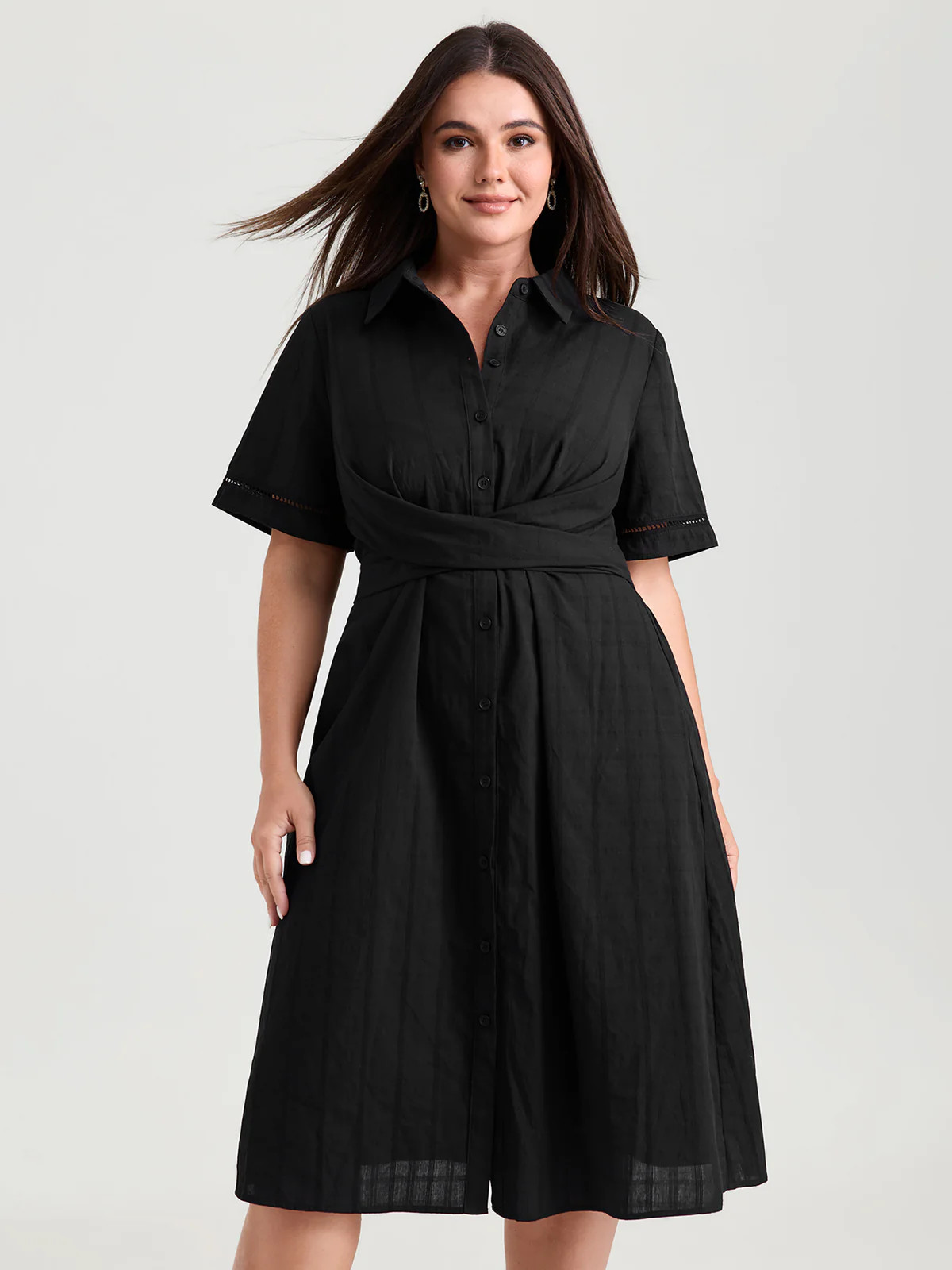 Pure Cotton Textured Overlap Waist Midi Dress | Bloomchic