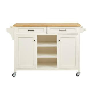 Home Decorators Collection Rockford White Rolling Kitchen Cart with Butcher Block Top and Double-... | The Home Depot