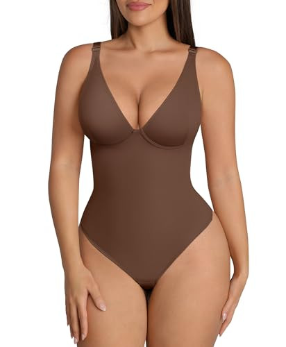 FeelinGirl Plus Size Shapewear Bodysuits Women Tummy Control Chocolate 3XL | Amazon (US)