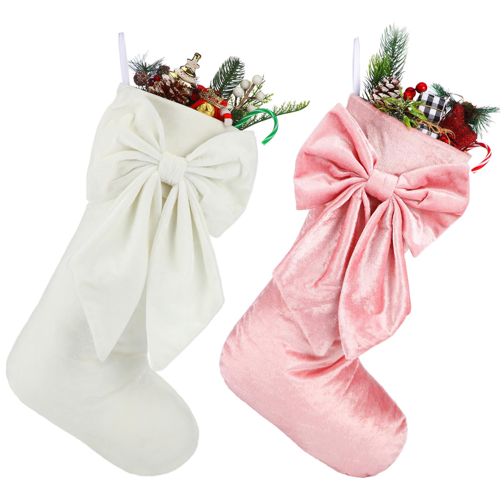 Seematn 2 Pack Bow Christmas Stockings, 18 inches Coquette Velvet Christmas Stocking Hanging Xmas... | Amazon (US)