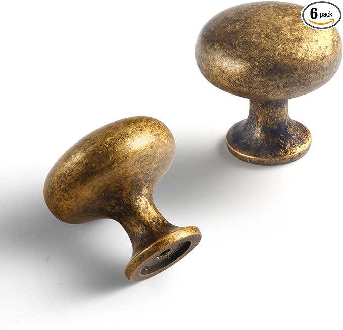 Goo-Ki 6 Pack Antique Brass Round Cabinet Knobs Burnished Brass Drawer Handles Vintage Home Impro... | Amazon (US)