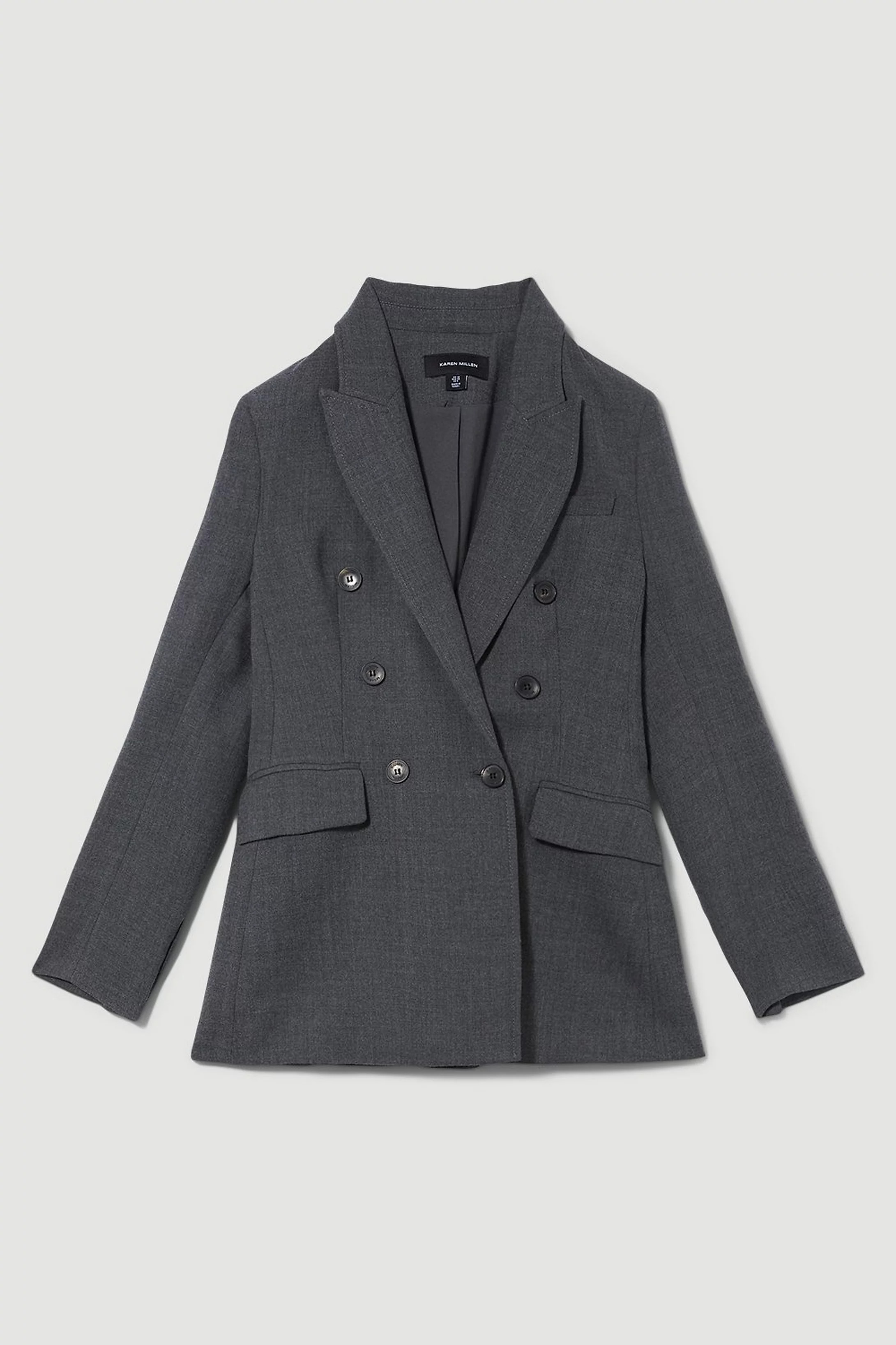 Premium Wool Flannel Double Breasted Jacket | Karen Millen UK + IE + DE + NL