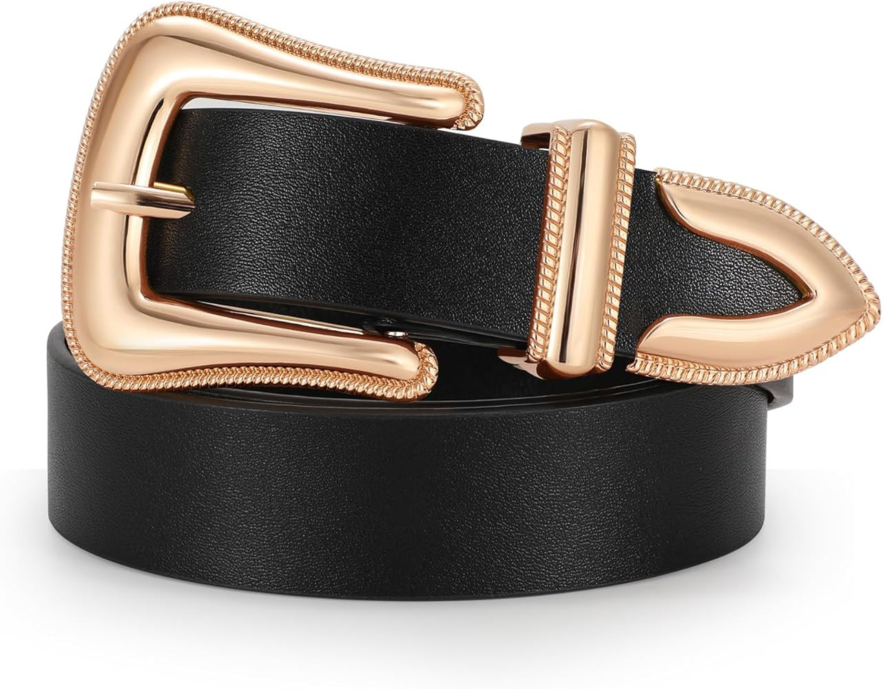 Women Leather Belt Fashion Leather Waist Belt for Pants Jean Ladies Western Leather Belt | Amazon (US)