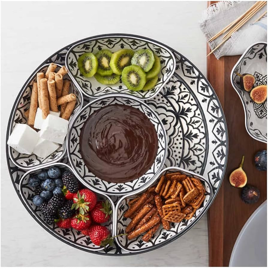 Lazy Susan Large 7 piece Serveware Set with Lid for Dining and Party - Condiment Salad Chips Nach... | Amazon (US)