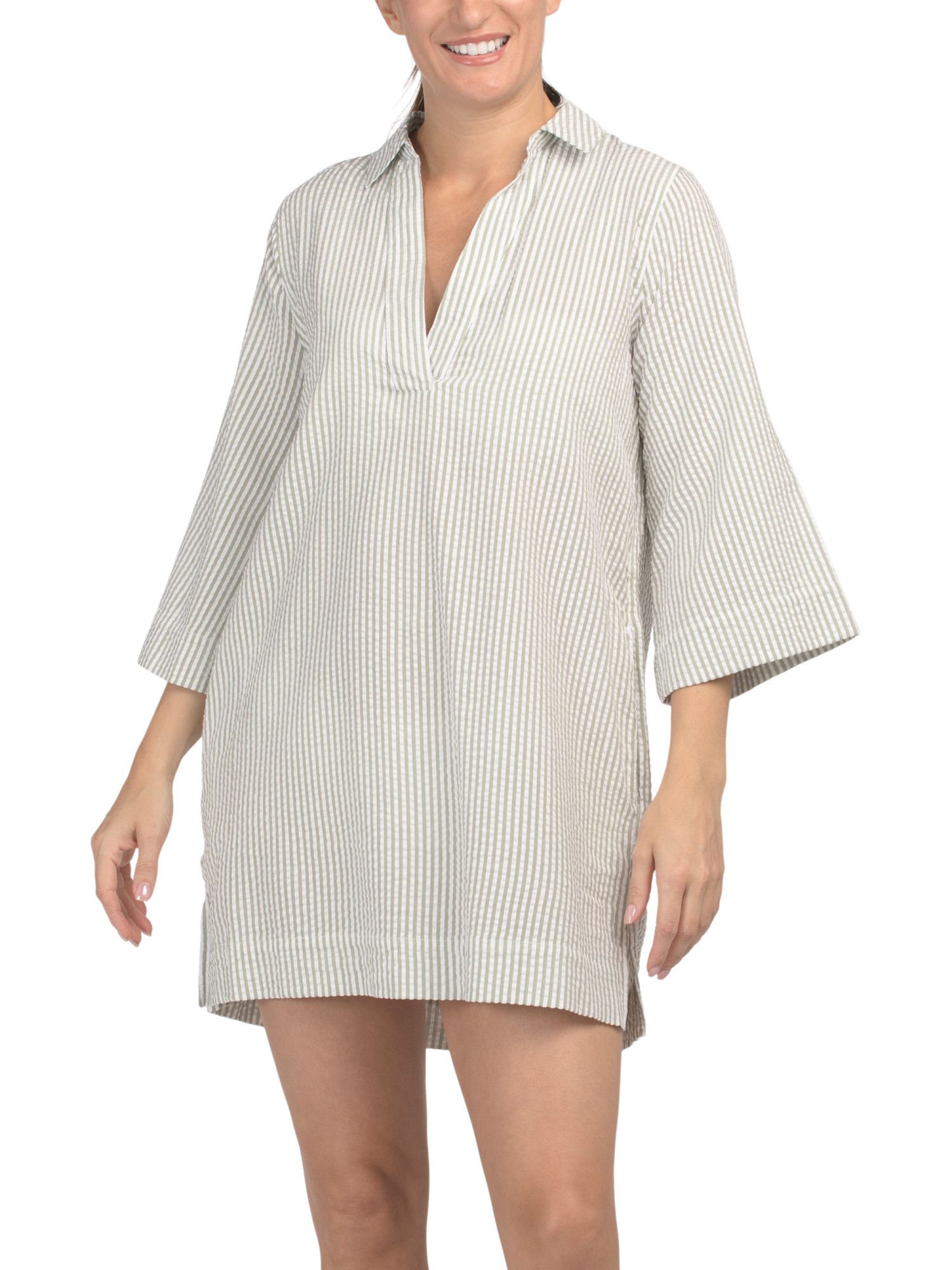 Long Bell Sleeve V-neck Seersucker Popover Swim Cover-up Mini Dress | Cover-ups | Marshalls | Marshalls