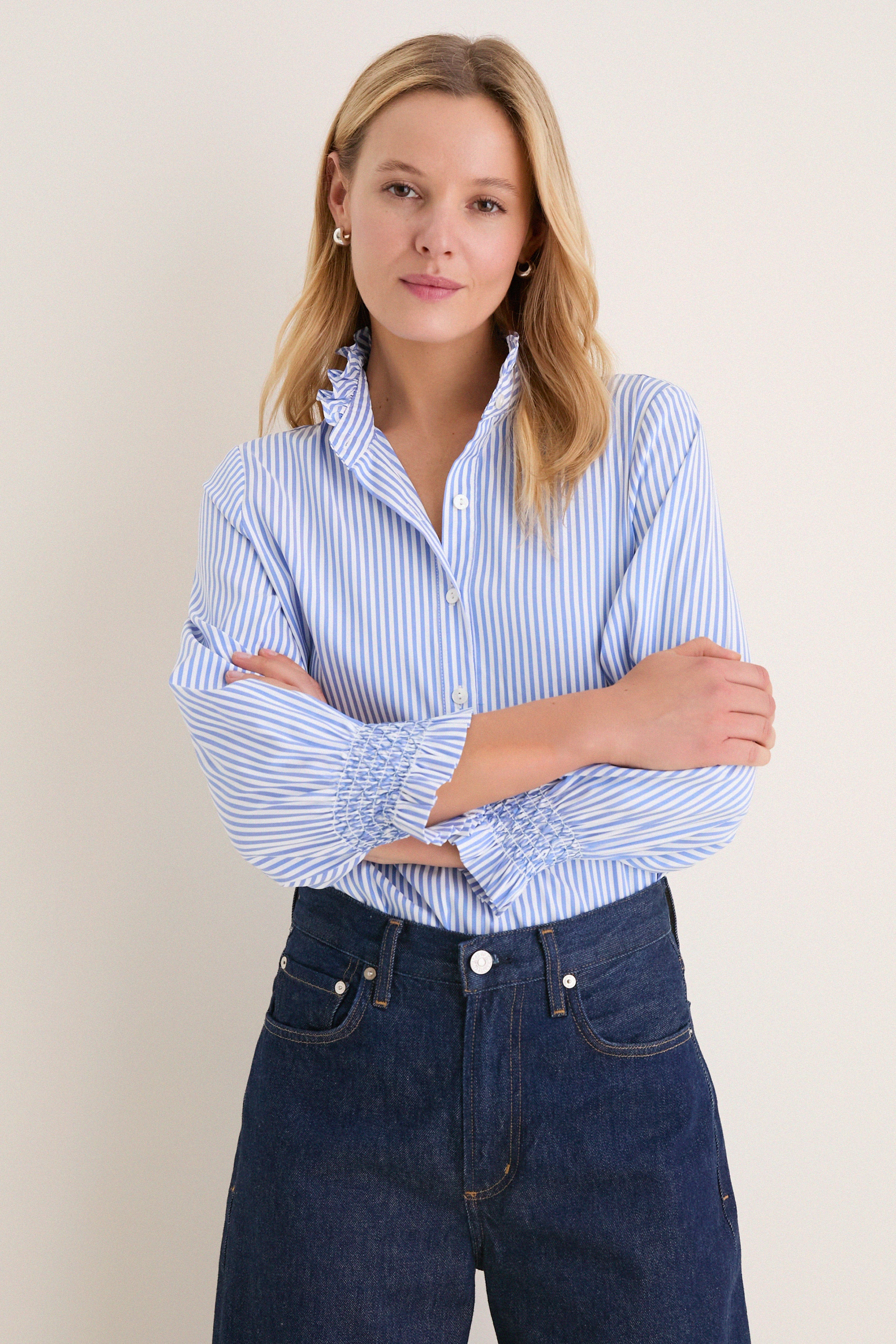 Blue and White Stripe Teagan Popover Top | Tuckernuck (US)