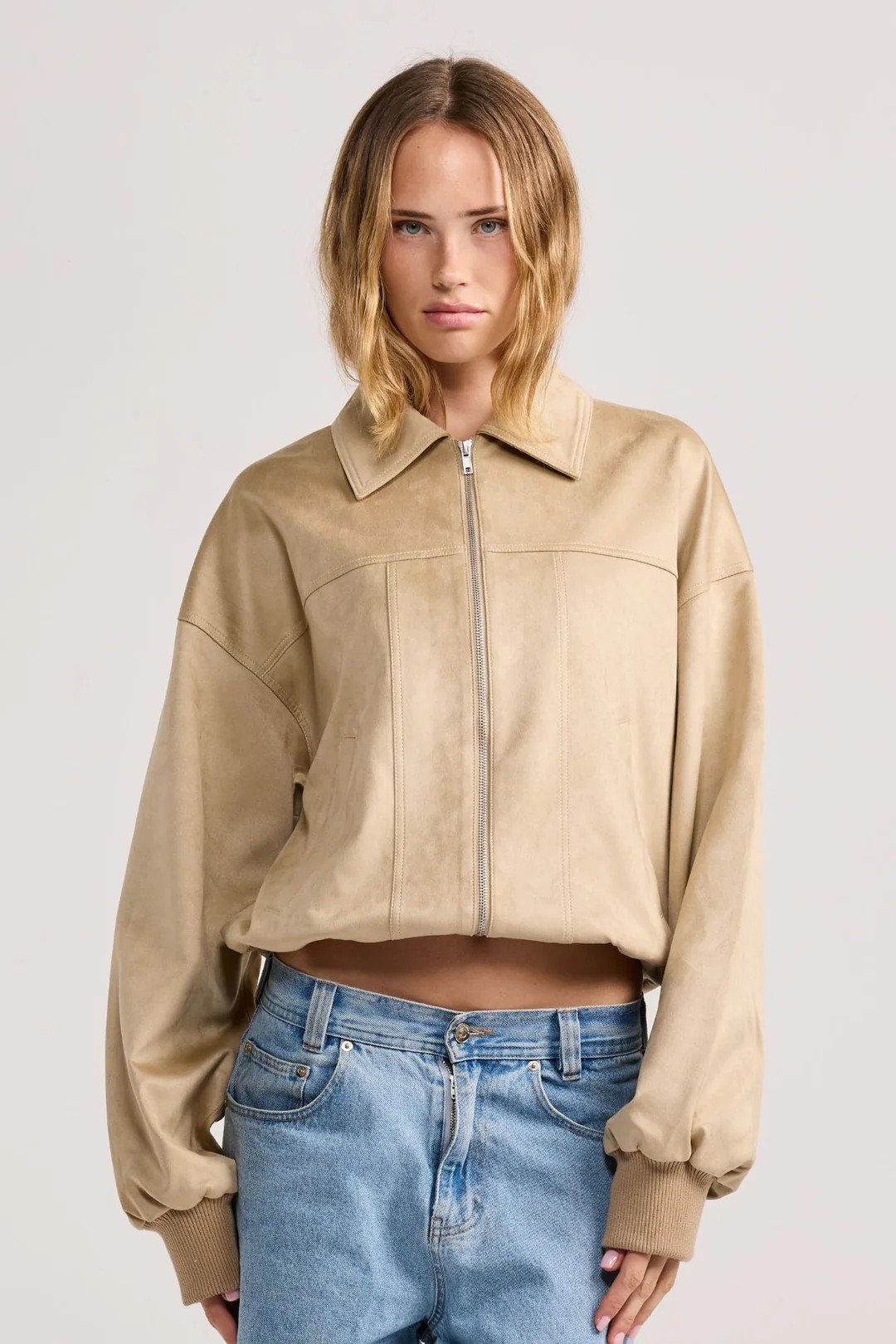 Sand Faux Suede Harper Jacket | All for Mimi