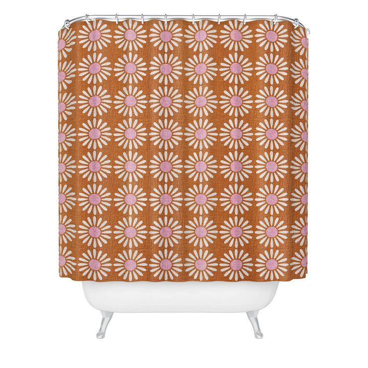 Schatzi Brown Retro Jumbo Daisy Orange Heavy Shower Curtain Pink - Deny Designs | Target