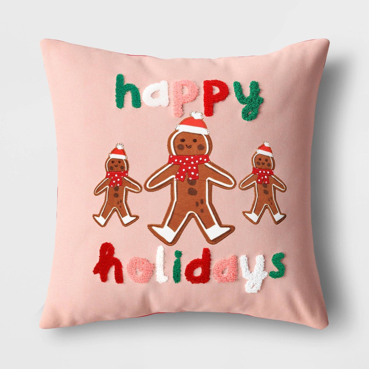 16"x16" Reversible 'Happy Holidays' Gingerbread Men to Polka Dot Square Throw Pillow Pink/Red - W... | Target