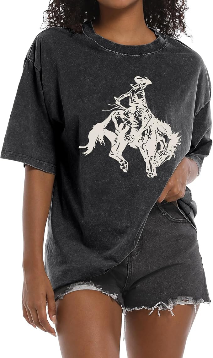 Cowboy Shirts for Women Western Graphic Tees Cowgirl Rodeo Shirt Vintage Oversized Tshirts Countr... | Amazon (US)