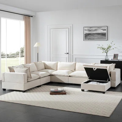 Modular Sectional Sofa with Movable Storage Ottoman, 7 Seat U-Shaped Couch, Wide Seats, Free Combination, Oversized Chenille for Living Room & Apartme | Wayfair North America