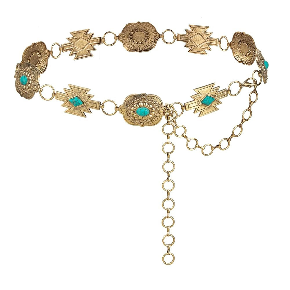 ILuvatar Western Metal Concho Belt for Women Cowgirl Waist Chain for Women Dress Pants Adjustable | Amazon (US)