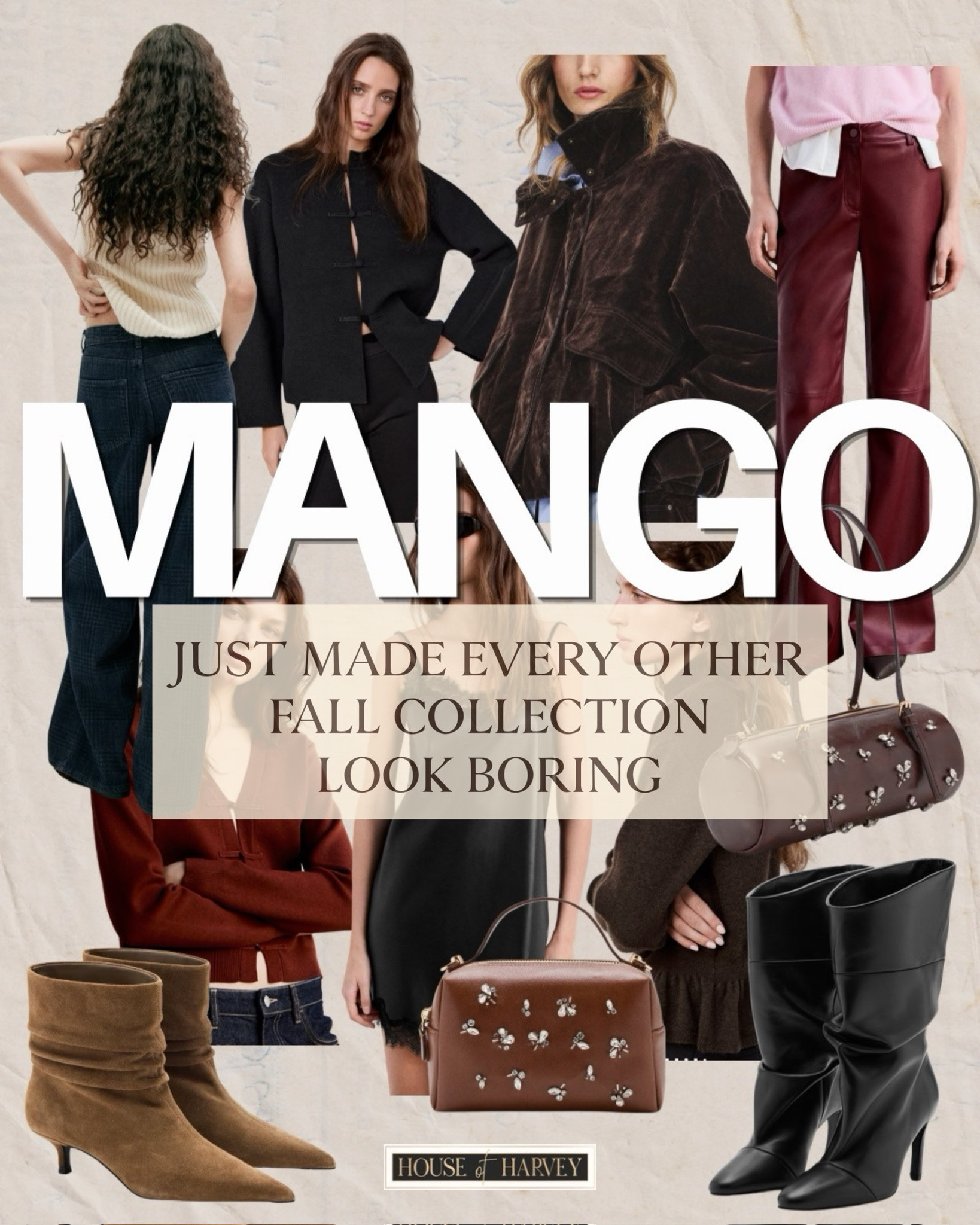 Mango fall finds for a polished seasonal wardrobe: statement knits, dark denim, wine-colored trousers, a lace-trim dress, and rich brown accessories.

#LTKStyle #LTKSeasonal #MangoFinds #FallFashion