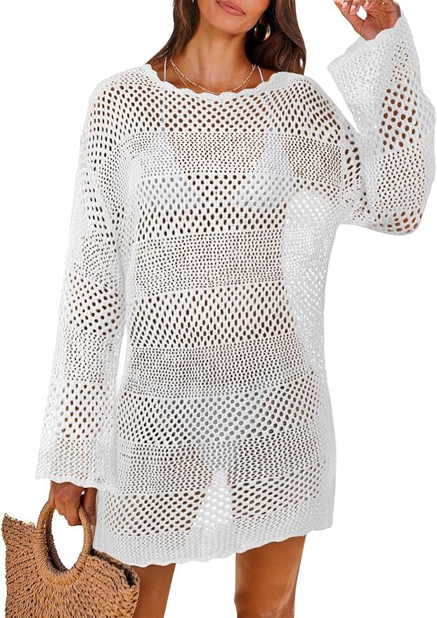 MixShe Beach Vacation Clothes for Women 2025 Fashion Cover up Summer Dresses Crochet Swim Suits W... | Amazon (US)