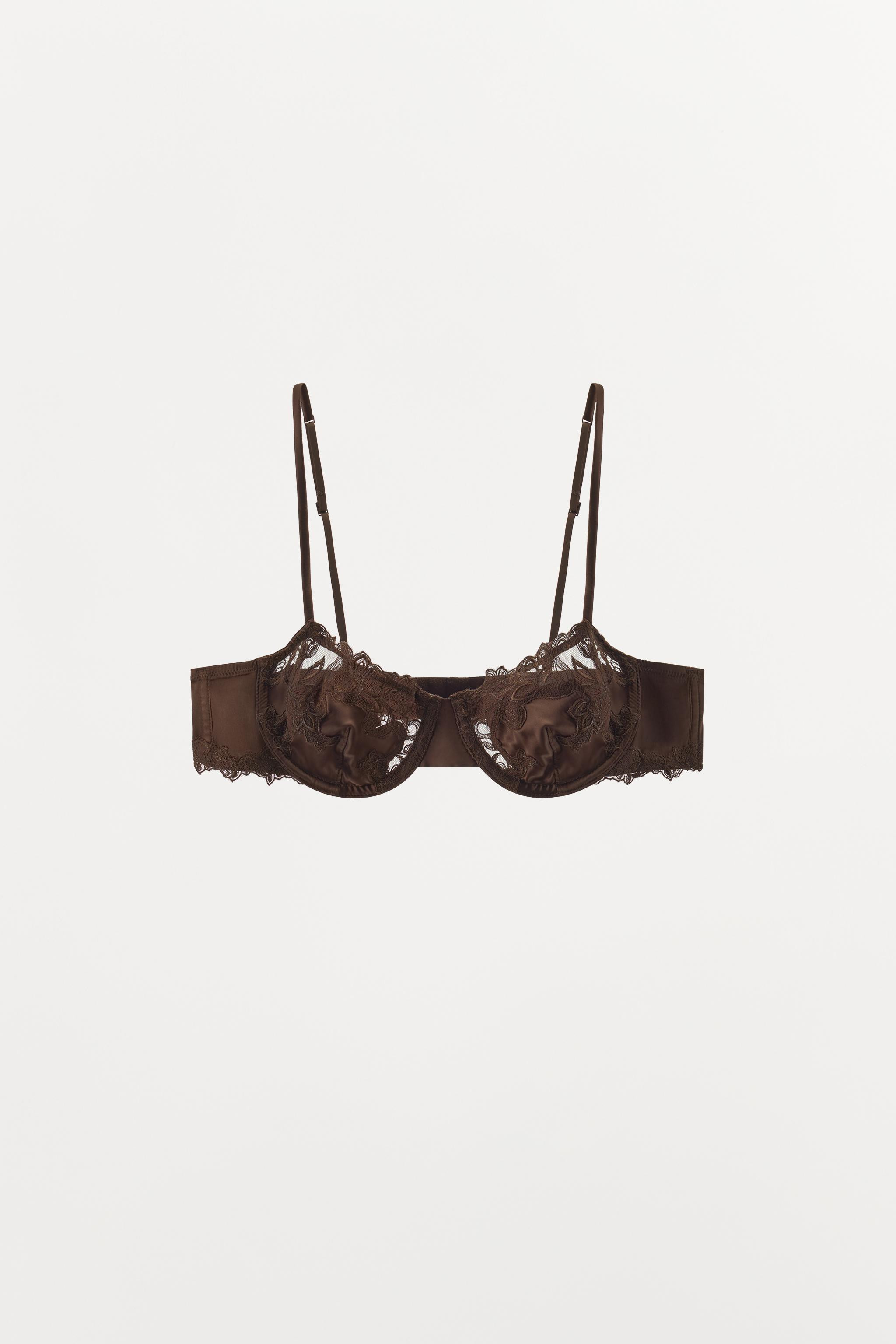 SATIN EFFECT EMBROIDERED LACE BRA | Zara US